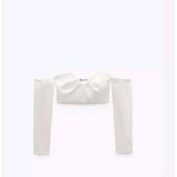 Zara White Crop Top with sweetheart neckline .Long Sleeve Size Small 0085 809 - Picture 4 of 4